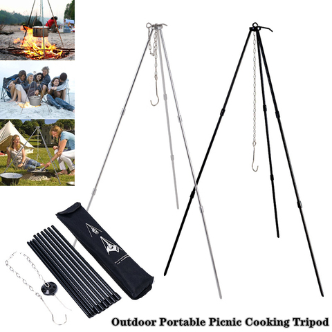 1pcs Portable Outdoor Camping Tripod Picnic Folding Campfire Cookware Grill Pot Hanging Hook Rack ► Photo 1/6