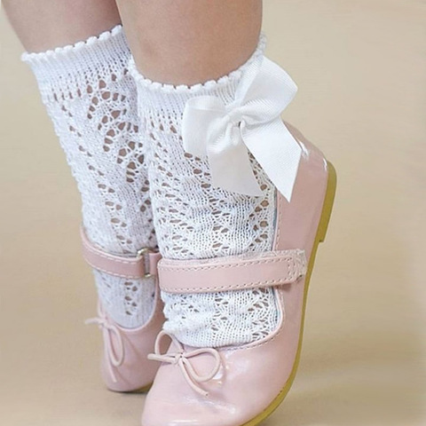 2022 Spanish Style Hollow Baby Socks Girls Socks Vintage Socks With Ribbon Bow For Kids ► Photo 1/6