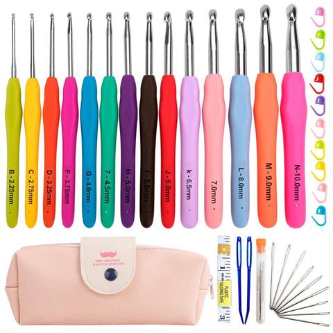 14pcs Aluminum Crochet Set Soft Handle Knitting Needles Kit Weaving Tools DIY Sewing Tool with Storage Bag спицы для вязания ► Photo 1/6