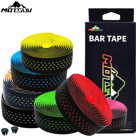 MOTSUV Soft Road Bike Bicycle Handlebar Cork EVA PU Bar Tape Professional Cycling Damping Anti-Vibration Wrap With 2 Bar Plug ► Photo 1/6