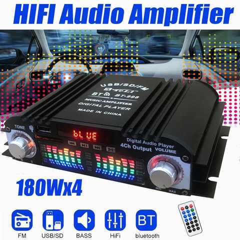 BT-998 12V/220V 2CH Home Digital Amplifiers Hifi Stereo Audio Bass bluetooth Power Amplifier FM USB SD LED Subwoofer Speaker ► Photo 1/6