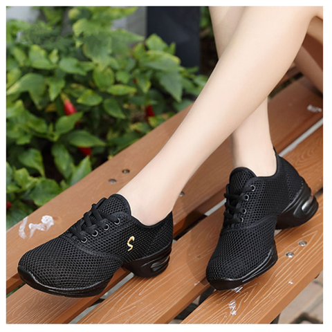 Modern Jazz Dance Sneakers Women Breathable Mesh Lace Up Dancing Practice Shoes Cushioning Lightweight Fitness Trainers ► Photo 1/6