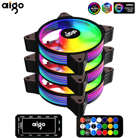 Aigo AR12 120mm Cooling Fan RGB Heat dissipation 3pin 5v aura sync 12cm pc computer Cooler argb Silent Case Fan with Controller ► Photo 1/6