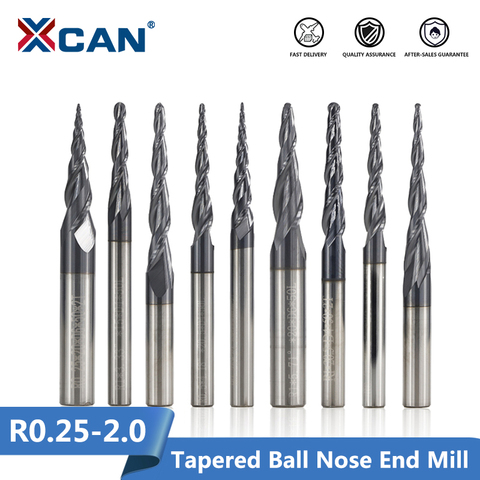 XCAN Solid Carbide Ball Nose Tapered End Mills  2 Flute Engraving Router Bits HRC55 CNC Router Bit Mteal Wood Engraving Bit ► Photo 1/5
