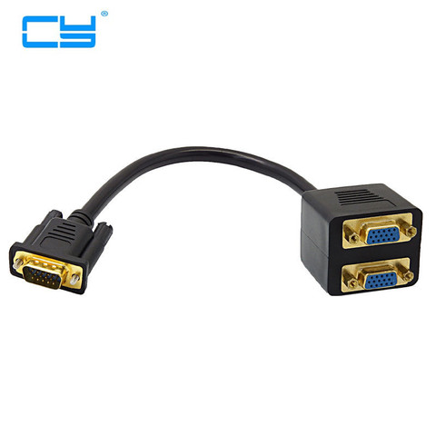 RGB VGA SVGA Male to 2 VGA HD 15 Female Splitter Adapter extension Cable Black ► Photo 1/4