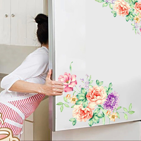 Colorful Flowers 3D Wall Stickers Beautiful Peony Fridge Stickers Wardrobe Toilet Bathroom Decoration PVC Wall Decals/Adhesive ► Photo 1/5