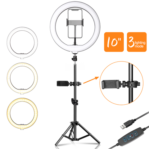10inch LED Video Ring Light Selfie Lamp With Phone Clip And Tripod Stand For YouTube Live Lighting Shooting Photography Studio ► Photo 1/6