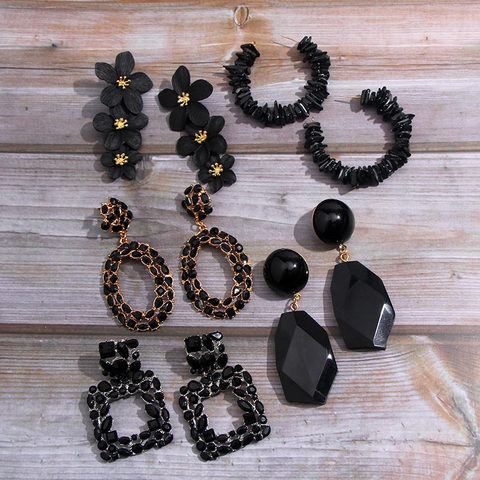Flatfoosie Fashion Black Crystal Drop Earrings For Women Geometric Round Resin Big Flower Statement Earrings 2022 Jewelry Gifts ► Photo 1/6