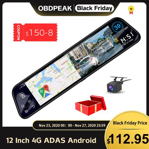 New 12 Inch 4G ADAS Android Car DVR Camera Streaming Rear View Mirror 1080P WiFi GPS Dash Cam Registrar Special Video Recorder ► Photo 1/6