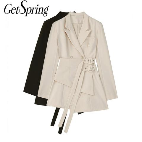 Getspring Women Suit Blazer Patchwork Asymmetry Vintage Women Blazers Jackets Black White Bandage Fashion Women Blazer Coats ► Photo 1/5