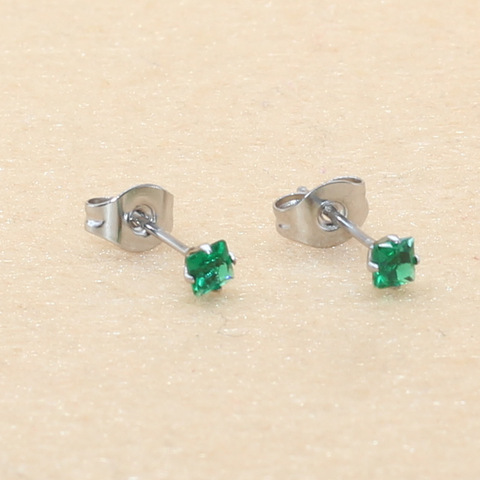 316L Stainless Steel With 3mm Square Colors Red Green Blue AAA Zircons Stud Earrings No Fade Allergy Free ► Photo 1/6