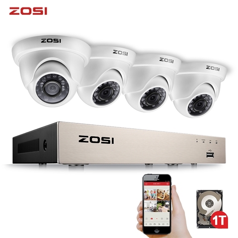 ZOSI 4CH FULL 1080P Video Security Camera System, 4 Weatherproof 1920TVL 2.0MP Cameras,4 Channel 1080P HD-TVI H.265 DVR with 1TB ► Photo 1/6