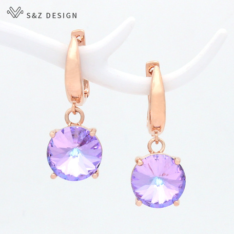 S&Z DESIGN Colorful Round Large Crystal Dangle Earrings 585 Rose Gold White Gold For Women Wedding Jewelry Fashion Elegant Gift ► Photo 1/6