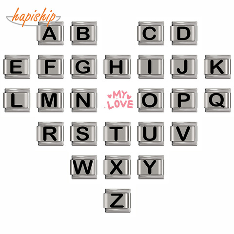 Hapiship 2022 9mm Width Original Daisy Black 26 Letters A-Z Italian Charm Fit 9mm Bracelet Stainless Steel Jewelry Making DJ006 ► Photo 1/6