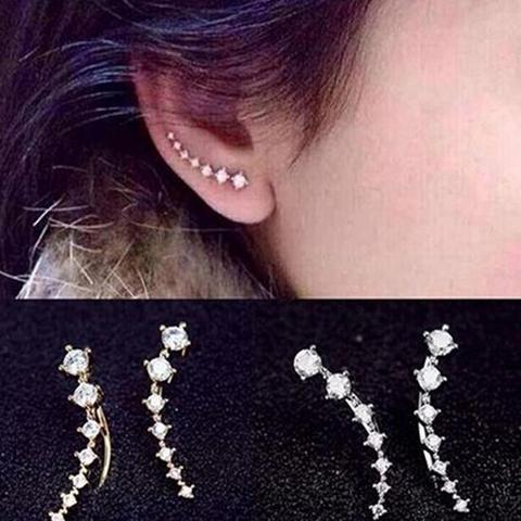 Women's Fashion Earrings Line Rhinestones Zircon Earrings Ear Hook Clip Stud Jewelry Gold Sliver aretes de mujer серьги женские ► Photo 1/6