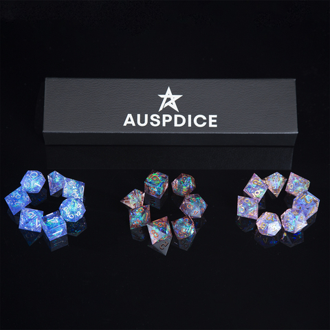 DND Role Playing Game Dice 100% Handcrafted 7-Die Polyhedral Mirror Dice Sets with Sharp Edges and Beautiful Inclusions ► Photo 1/6