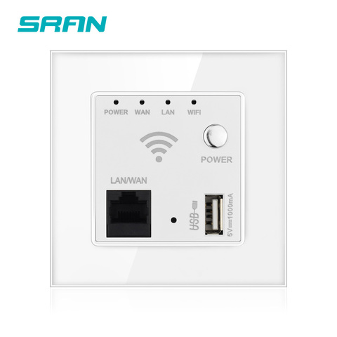 SRAN wall wifi socket with USB Crystal tempered glass panel 86mm*86mm 300MB wireless routing relay socket ► Photo 1/6