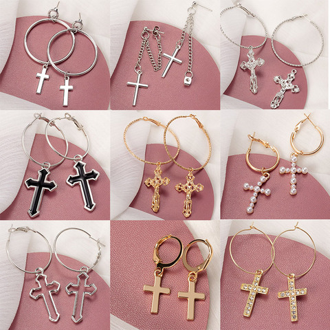 Fashion Cross Drop Statement Earrings For Women Vintage Metal Chain 2022 Trend Pendant Unusual Earings Party Punk Jewelry Gifts ► Photo 1/6