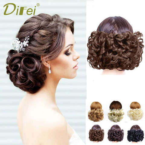 DIFEI Women's Elastic Net Curly Chignon With Curly Synthetic Hair Bun Extensions Updo Clip In Hair Hairpieces ► Photo 1/6
