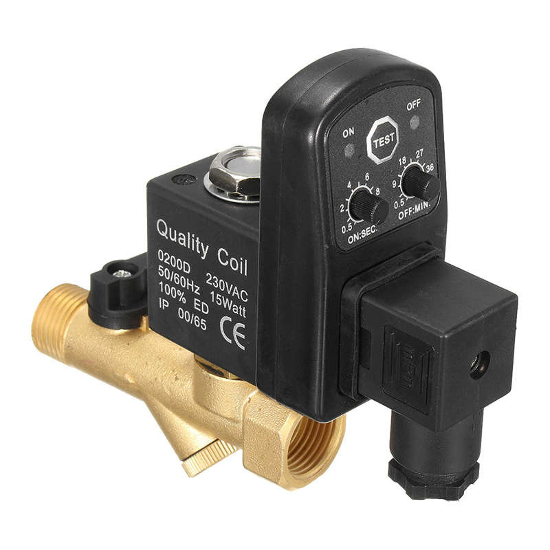 220V 1/4" Automatic Timer Compressor Condensate Drain Timer Solenoid Valve 