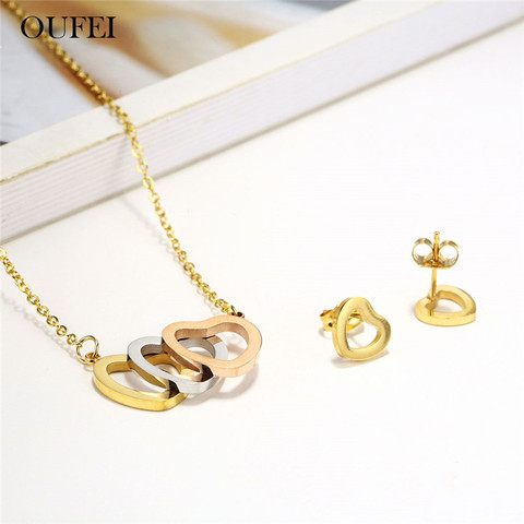 OUFEI Stainless Steel Jewelry Sets Heart Necklace Set Of Earrings For Women Jewellery Summer Accessories Woman Vogue 2022 ► Photo 1/6