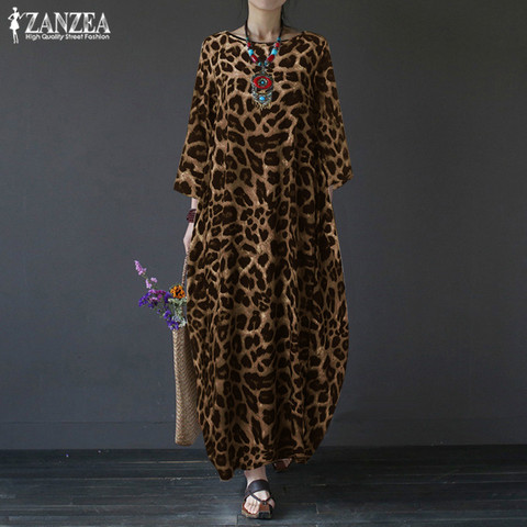 Stylish Leopard Summer Dress 2022 Women's Printed Sundress ZANZEA Casual 3/4 Sleeve Maxi Vestidos Female O Neck Robe Plus Size ► Photo 1/6