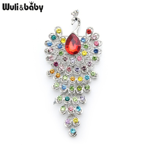 Wuli&baby Big Rhinestone Peacock Bird Brooches Women Beauty 3-color Bird Animal Weddings Party Office Brooch Pins Gifts ► Photo 1/5