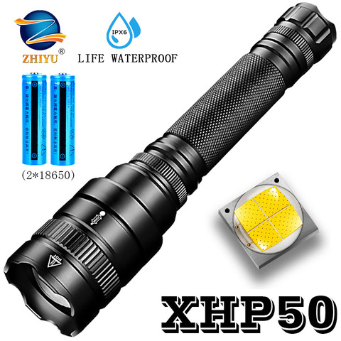 ZHIYU Most Powerful Flashlight Xhp50 Ultra Bright Waterproof Linterna Led Torch Use 2*18650 Battery for Camping,Outdoor Light ► Photo 1/6