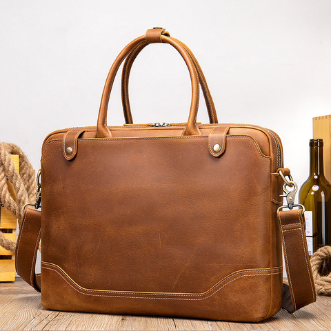 Maheubag Leather genuine leather shoulder bag briefcase bag hot fashion men handbags cowhide laptop bag 14 inch PC computer bag ► Photo 1/1
