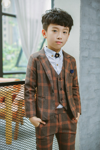 Flower Boys Formal Wedding Suit Kids England Style Blazer+Pant+Waistcoat 4Pcs Suit for Boys Kids Party Host Costume ► Photo 1/6