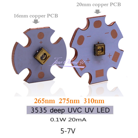 265nm 275nm  310nm UVC LED Lamp beads 0.1W 5-7V 16mm /20mm Copper PCB Deep UV light Sterilization ► Photo 1/6