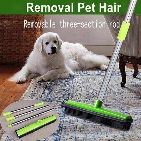 Pet Hair Rubber Broom Floor Brush for Carpet Dog Hair Remover Silicone Broom  Househeld Cleaning Squeegee Adjustable Long Handle ► Photo 1/6