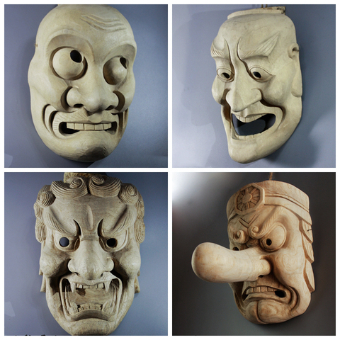 Japanese Wooden Noh Mask Warrior Traditional Craft Ghost Female  Room Decorative Wall Hanging Personality Home Decor ► Photo 1/5