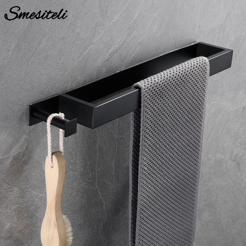 Black Hanger With Hook No-diamond Self-adhesive Towel Rack Modern Bathroom Kitchen Stainless Steel Non-Wall-mounted Towel Rack ► Photo 1/6