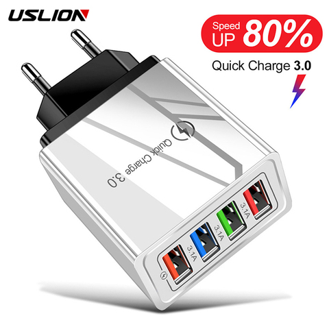 USLION 4 Ports USB Charger LED Quick Charge For Phone Adapter For Xiaomi Samsung S10 Portable Wall Mobile Charger Fast Charger ► Photo 1/6