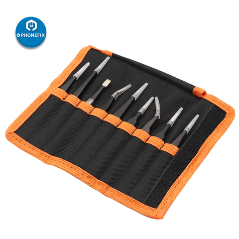 9PCS ESD Stainless Steel Tweezers Anti-static Tweezers for Mobile Phone PCB BGA Repair Maintenance Hand Tools with Carring Bag ► Photo 1/6