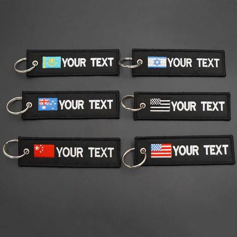 Custom Personality Keychain Military Flag Name Patch with black fabric background and frame embroidery tag key ring accessory ► Photo 1/6