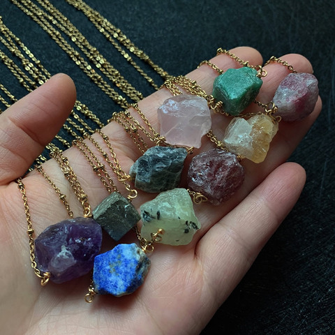 Reiki Healing Stone Raw Rock Mineral Crystal Necklaces Natural Amethysts Lapis Tourmaline Fluorite Pink Quartz Pendant Necklaces ► Photo 1/6