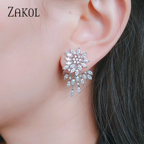 ZAKOL Cute White Gold Statement Flower Stud Earrings With CZ Zirconia Crystal For Women Jewelry Gift FSEP544 ► Photo 1/6