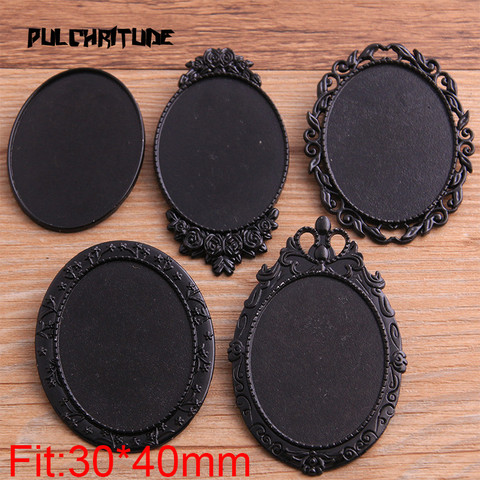  2pcs 30*40mm Inner Size 2022 New Product Black Oval Big Brooch 5 Style Cabochon Base Setting Charms Pendant ► Photo 1/6