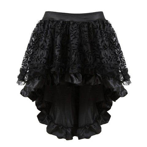 Women Asymmetrical High Low Lace Floral Ruffles Multilayer Skirt Gothic Steampunk Pirate Skirts Halloween Costume Plus Size ► Photo 1/6