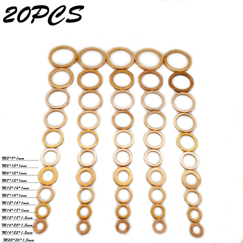 20pcs Copper Washer Flat Ring Sump Plug Oil Seal Fittings Washers Hardware Seal Gasket Ring ► Photo 1/5