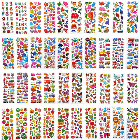 Kids Stickers 40 20 Different Sheets 3D Puffy Bulk Stickers for Girl Boy Birthday Gift Scrapbooking Teachers Animals Cartoon ► Photo 1/6