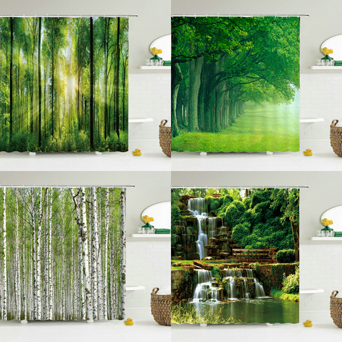 Modern 3D Printing Forest Shower Curtain Green Plant Tree Landscape Bath Curtain With Hooks For Bathroom waterproof scenery ► Photo 1/6