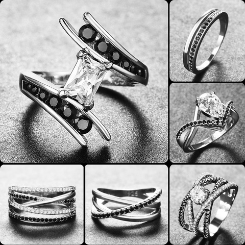 Huitan 2022 luxury Micro Paved Black CZ Stone Wedding Rings For Women Fashion Female Finger Ring Jewelry Dropshipping wholesale ► Photo 1/6
