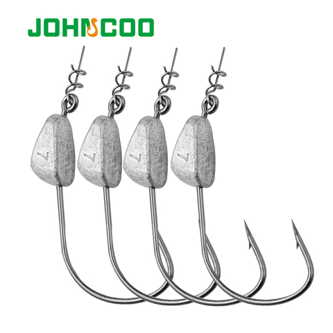 JOHNCOO 10pcs Weighted Superline Spring Fishing Hook 3.5g 5g 7g 10g 15g 21g Jig Head Hook Hook with Centering Pin Crank Hook ► Photo 1/6