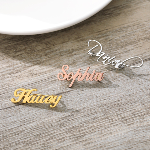 Stainless Steel Name Brooches Engraved Name Gold Jewelry For Women Men Fashion Party Accessories Birthday Gift BFF ► Photo 1/6