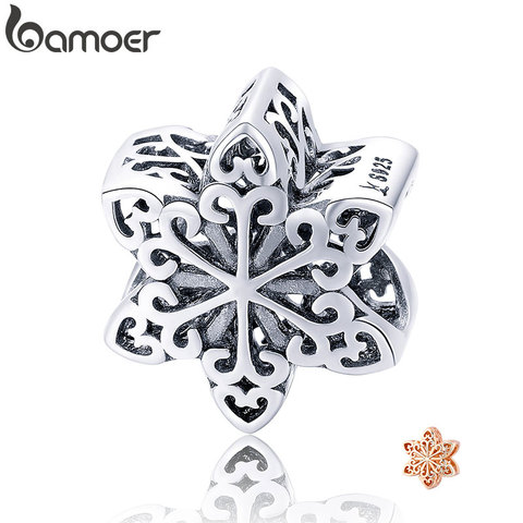 BAMOER Genuine 925 Sterling Silver Elegant Snowflake Openwork Beads fit Women Charm Bracelets & Necklace DIY Jewelry SCC719 ► Photo 1/6