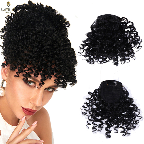 WEILAI Fake Curly Fringe Bangs Clips In Hairpieces With Natural Black Heat Resistant Fiber Synthetic Hair Extensions For Women ► Photo 1/6