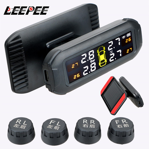 Solar TPMS Tire Pressure Monitoring System Temperature Warning Fuel Save Car Tyre Pressure Monitor With 4 External Sensors ► Photo 1/6